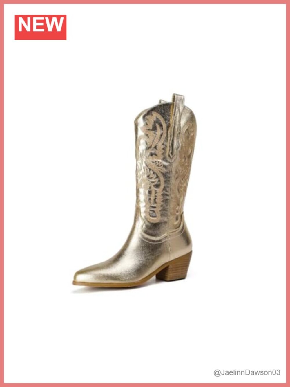 Women's Embroidered Western Cowboy Boots Pointed Toe Chunky Heel Faux Leather